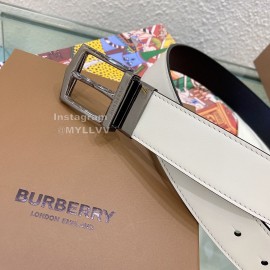 Burberry Silver Needle Buckle White Leather 35mm Belts For Men