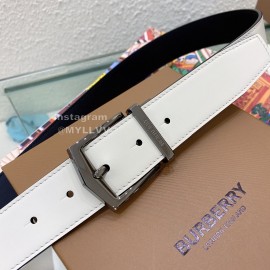 Burberry Silver Needle Buckle White Leather 35mm Belts For Men