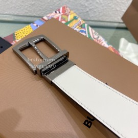 Burberry Silver Needle Buckle White Leather 35mm Belts For Men
