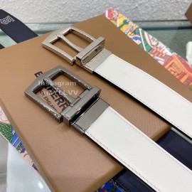 Burberry Silver Needle Buckle White Leather 35mm Belts For Men