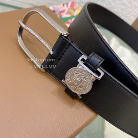 Burberry Black Leather Silver Needle Buckle 35mm Belts 