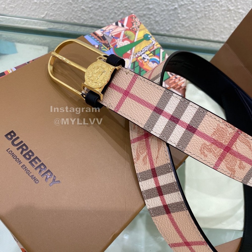Burberry Pink Plaid Leather Gold Needle Buckle 35mm Belts 