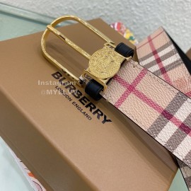 Burberry Pink Plaid Leather Gold Needle Buckle 35mm Belts 