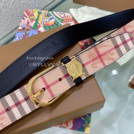 Burberry Pink Plaid Leather Gold Needle Buckle 35mm Belts 