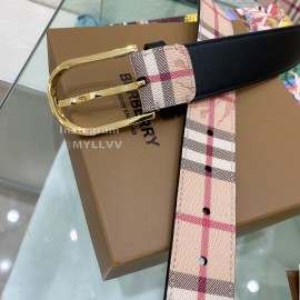 Burberry Pink Plaid Leather Gold Needle Buckle 35mm Belts 