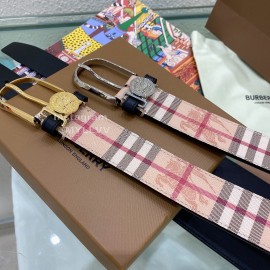 Burberry Pink Plaid Leather Gold Needle Buckle 35mm Belts 