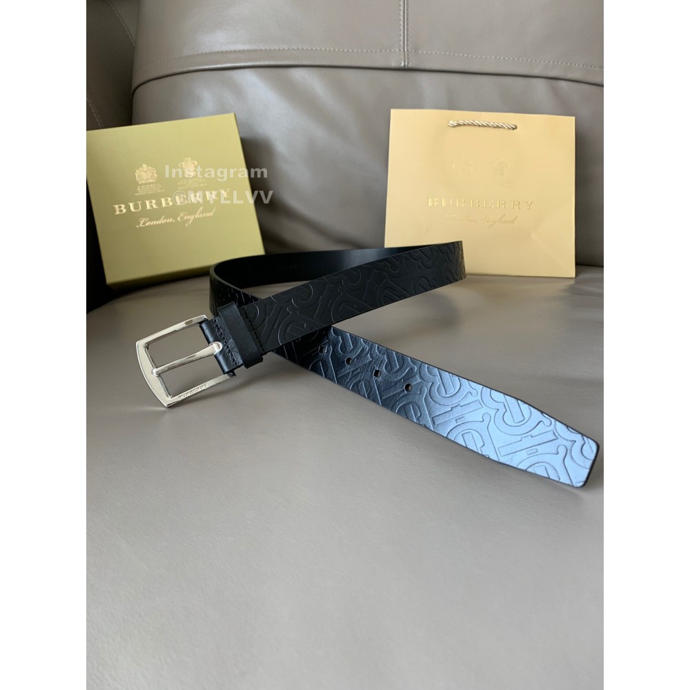 Burberry Embossed Black Leather Needle Buckle 35mm Belts For Men