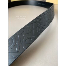 Burberry Embossed Black Leather Needle Buckle 35mm Belts For Men