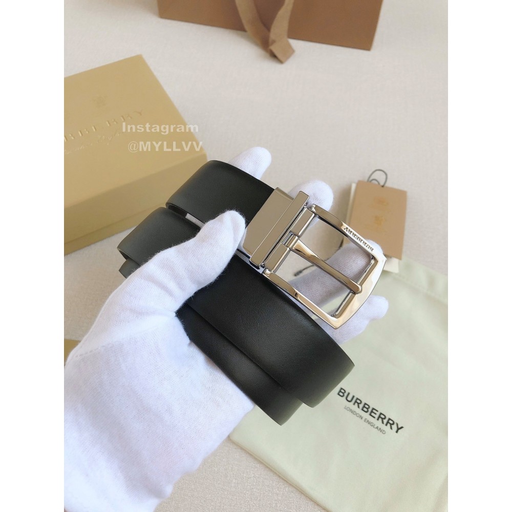 Burberry Black Calf Silver Needle Buckle 35mm Belts For Men