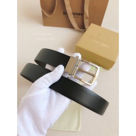 Burberry Black Calf Silver Needle Buckle 35mm Belts For Men