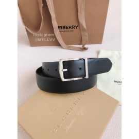 Burberry Black Calf Silver Needle Buckle 35mm Belts For Men