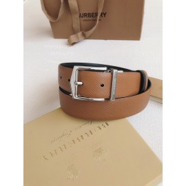 Burberry Brown Calf Silver Needle Buckle 35mm Leisure Belts 