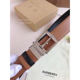Burberry Brown Calf Silver Needle Buckle 35mm Leisure Belts 