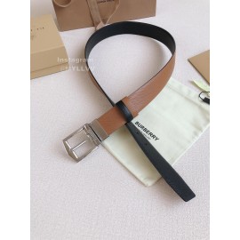 Burberry Brown Calf Silver Needle Buckle 35mm Leisure Belts 