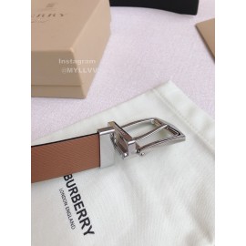 Burberry Brown Calf Silver Needle Buckle 35mm Leisure Belts 