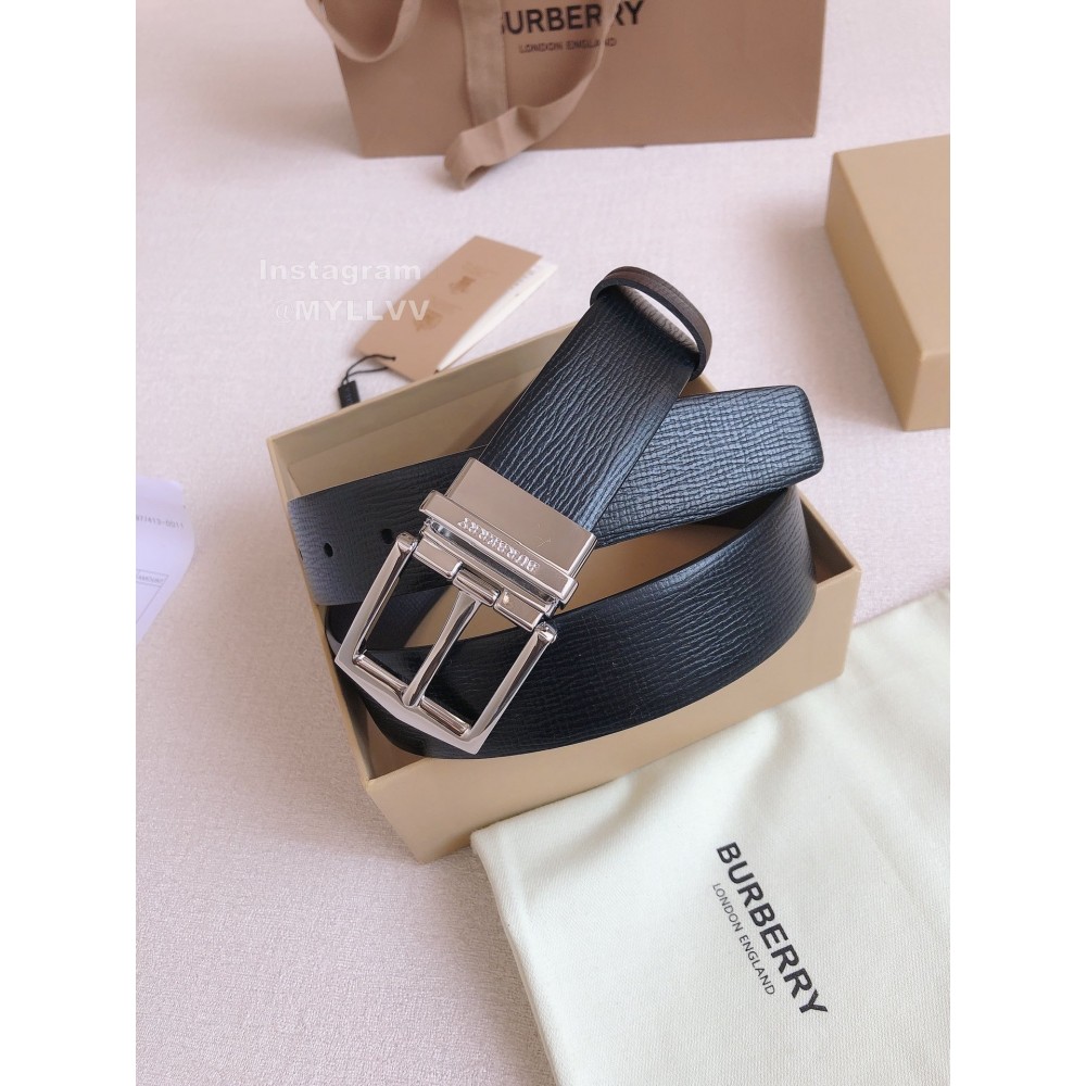 Burberry New Calf Silver Needle Buckle 35mm Leisure Belts 