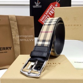 Burberry New Plaid Calf Silver Needle Buckle 35mm Belts 