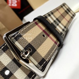 Burberry New Plaid Calf Silver Needle Buckle 35mm Belts 