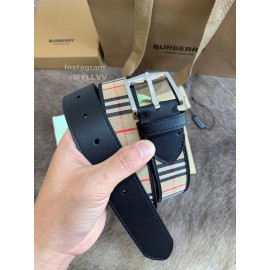 Burberry Black Plaid Calf Silver Needle Buckle 35mm Belts