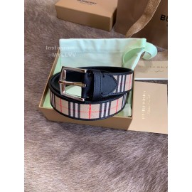 Burberry Black Plaid Calf Silver Needle Buckle 35mm Belts