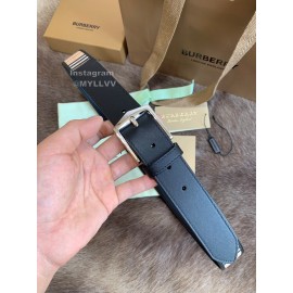 Burberry Black Plaid Calf Silver Needle Buckle 35mm Belts