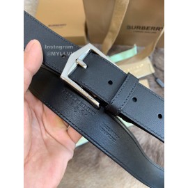 Burberry Black Plaid Calf Silver Needle Buckle 35mm Belts