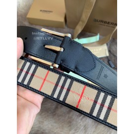 Burberry Black Plaid Calf Silver Needle Buckle 35mm Belts