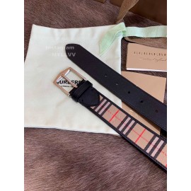 Burberry Black Plaid Calf Silver Needle Buckle 35mm Belts