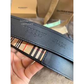 Burberry Black Plaid Calf Silver Needle Buckle 35mm Belts