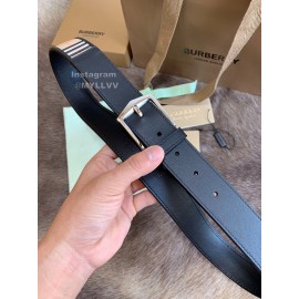 Burberry Black Plaid Calf Silver Needle Buckle 35mm Belts