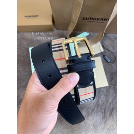 Burberry Black Plaid Calf Gold Needle Buckle 35mm Belts