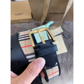 Burberry Black Plaid Calf Gold Needle Buckle 35mm Belts