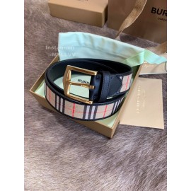 Burberry Black Plaid Calf Gold Needle Buckle 35mm Belts