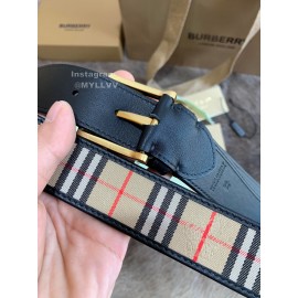 Burberry Black Plaid Calf Gold Needle Buckle 35mm Belts