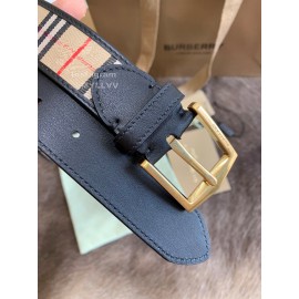 Burberry Black Plaid Calf Gold Needle Buckle 35mm Belts