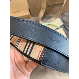 Burberry Black Plaid Calf Gold Needle Buckle 35mm Belts