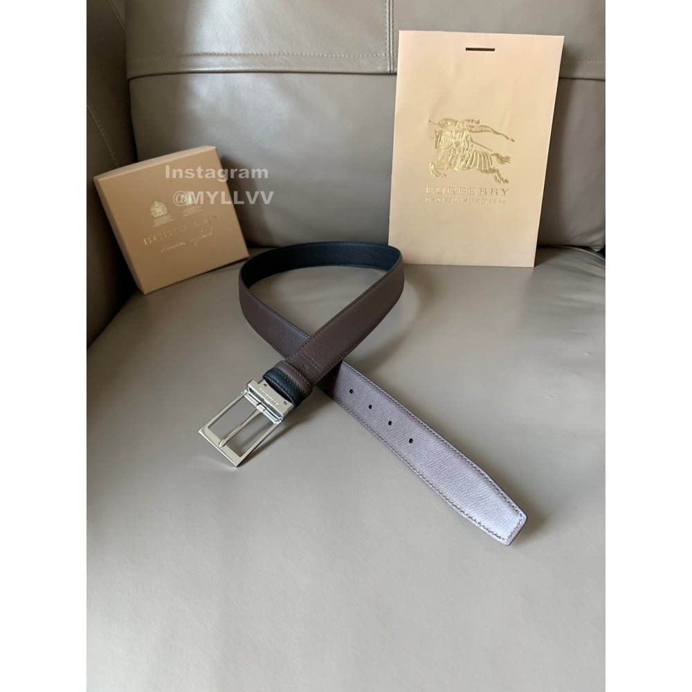 Burberry New Calf Silver Pin Buckle 34mm Belts Brown