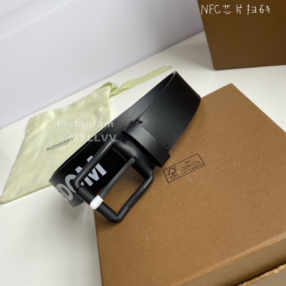 Burberry Letter Printed Black Cowhide Black Pin Buckle 35mm Belt