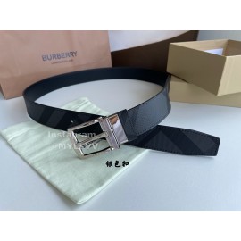 Burberry New London Plaid Calf Leather Silver Pin Buckle 35mm Belt