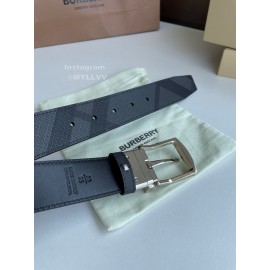 Burberry New London Plaid Calf Leather Silver Pin Buckle 35mm Belt
