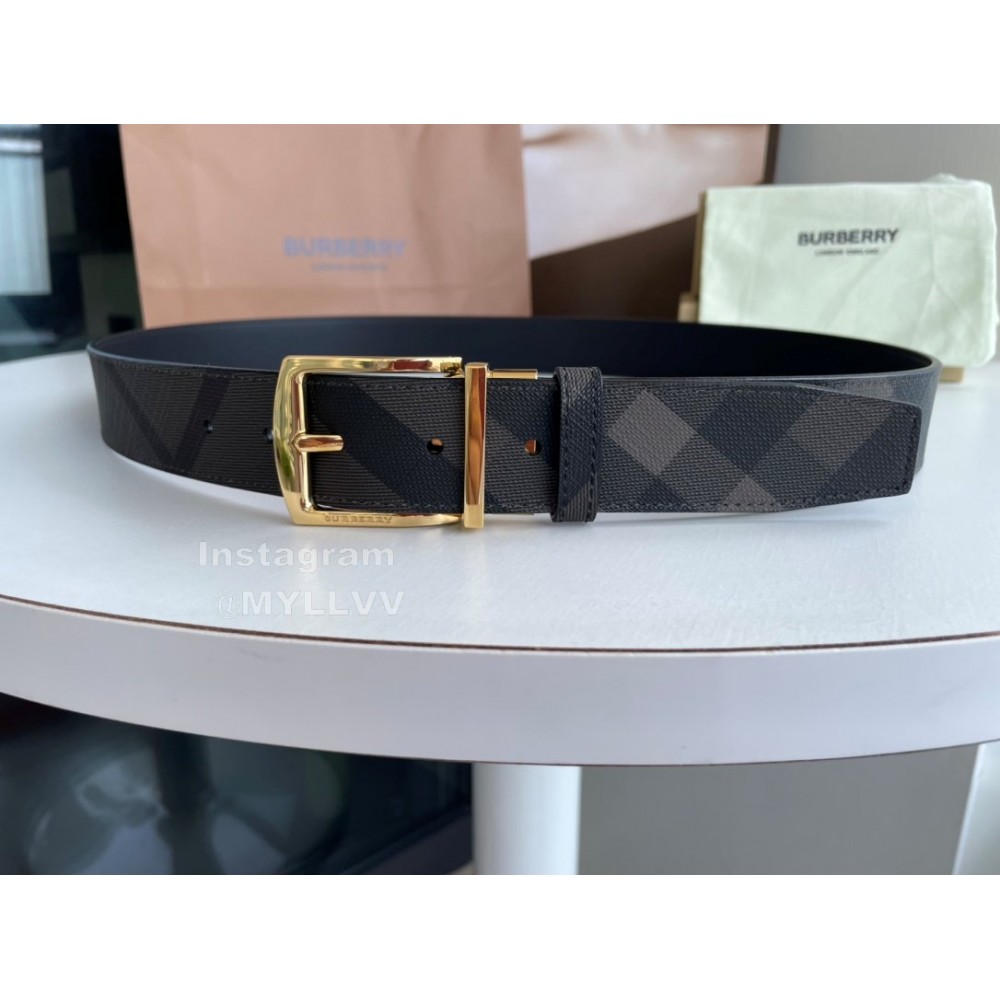 Burberry New London Plaid Calf Leather Gold Pin Buckle 35mm Belt