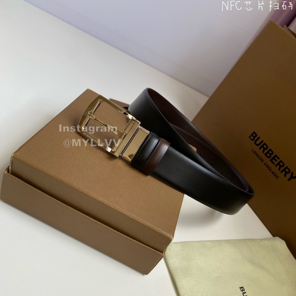 Burberry Black Calf Leather Silver Pin Buckle 35mm Belt