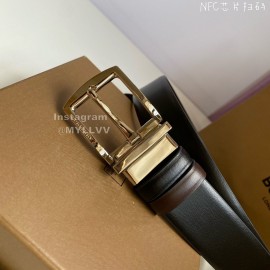 Burberry Black Calf Leather Silver Pin Buckle 35mm Belt