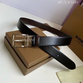 Burberry Black Calf Leather Silver Pin Buckle 35mm Belt