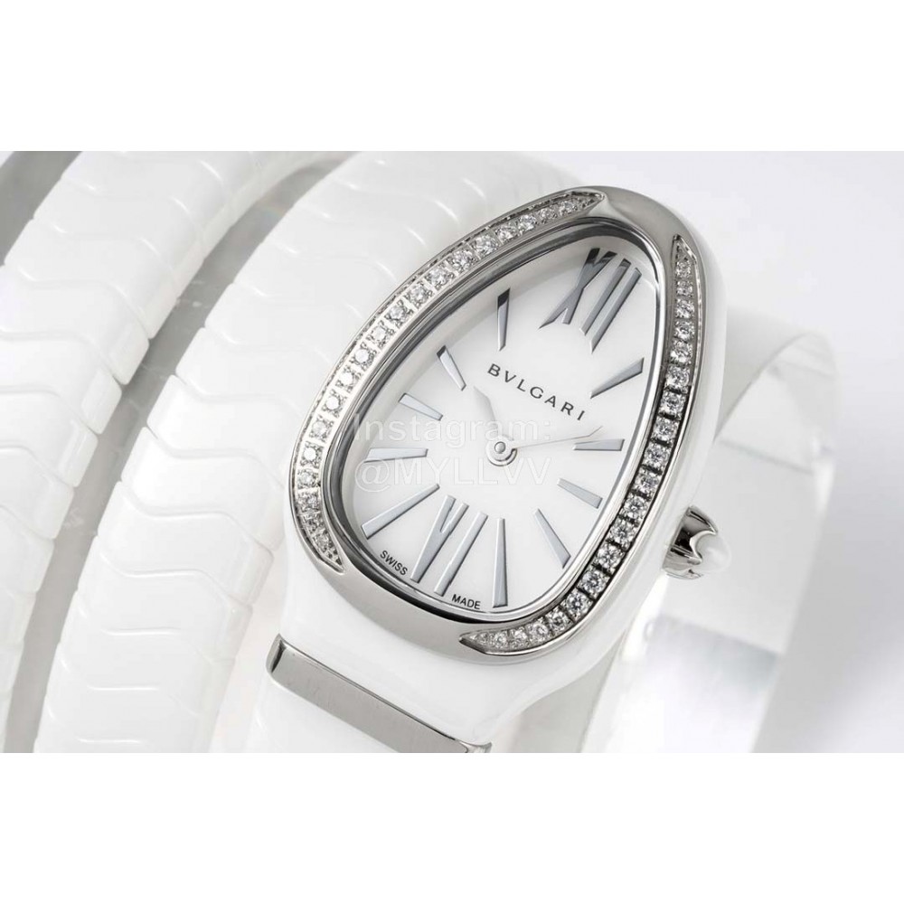 Bvlgari Diamond Serpenti Tubogas Ceramic Watch For Women White