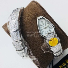 Bvlgari An Factory Diamond Quartz Watch For Women Silver