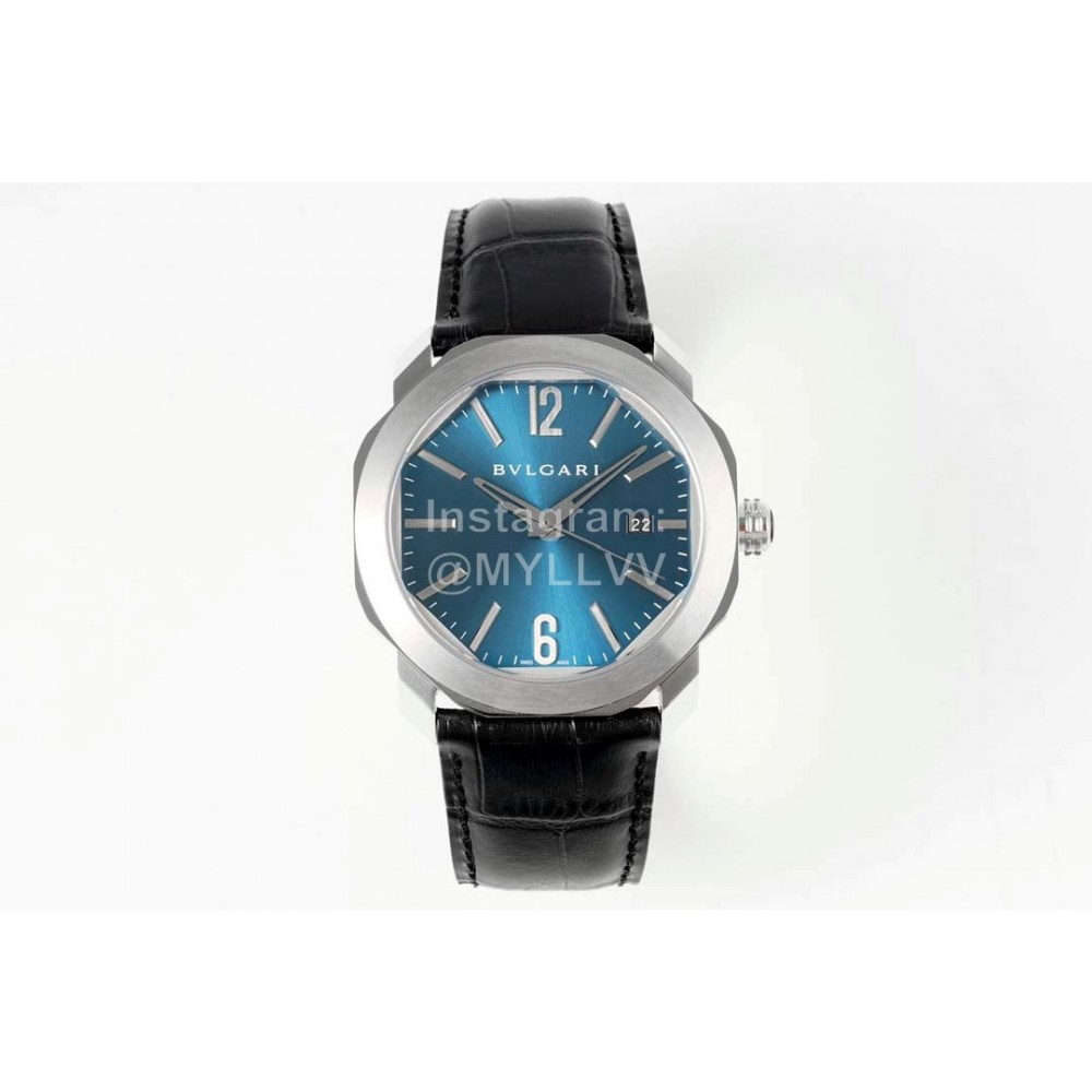 Bvlgari Octo Roma 41mm Dial Leather Strap Watch For Men Blue