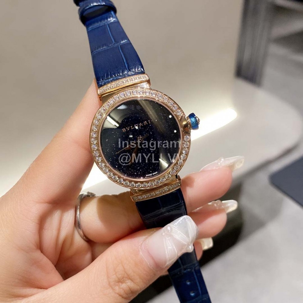 Bvlgari Aventurine 33mm Dial Leather Strap Watch For Women