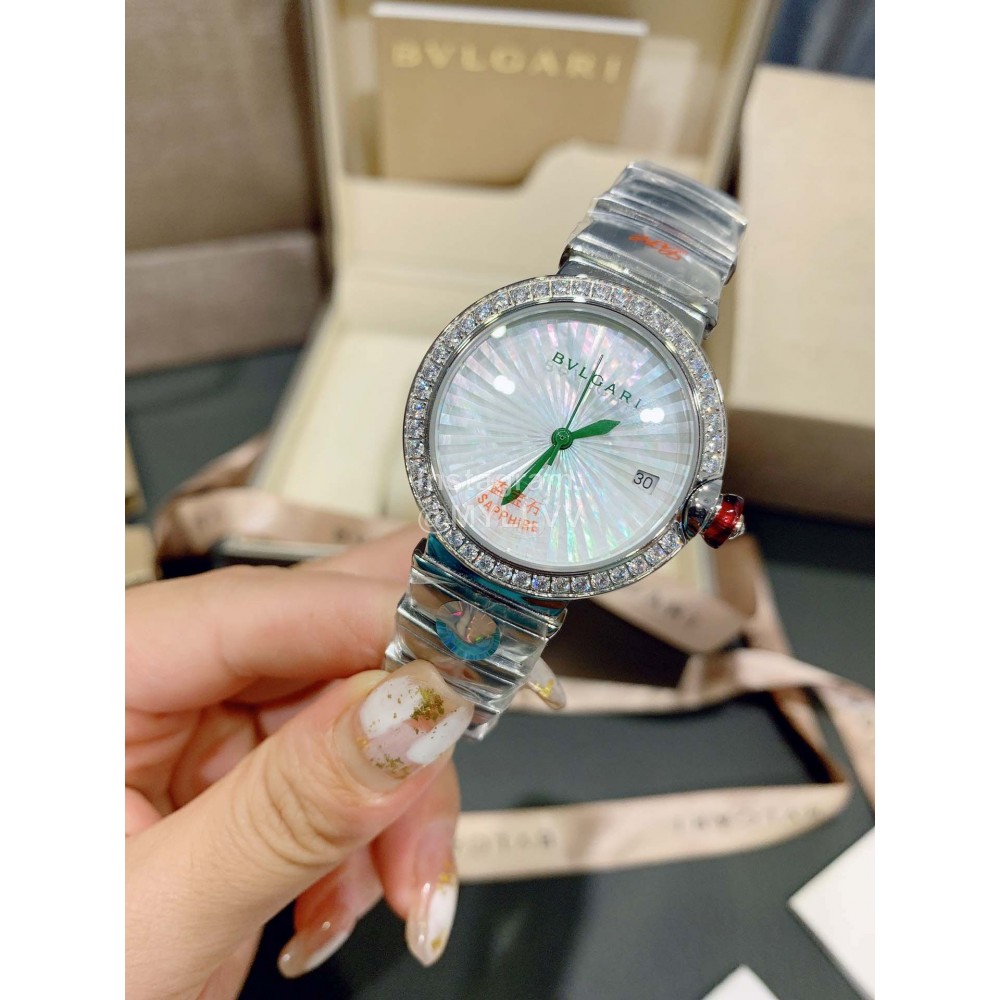 Bvlgari Calendar Steel Strap Diamond Watch 