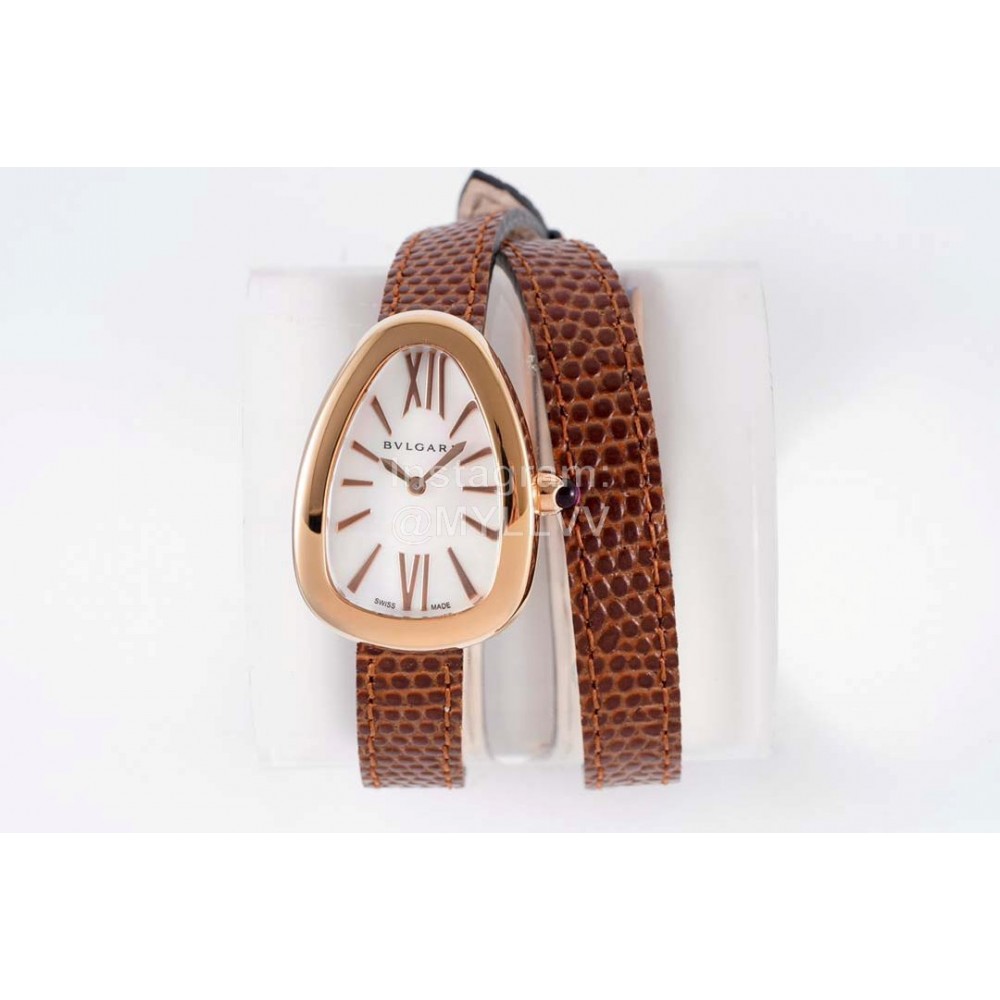 Bvlgari Serpenti Cowhide Strap Watch For Women Brown